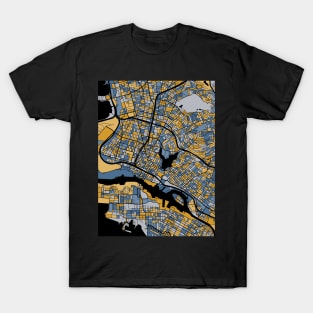 Oakland Map Pattern in Blue & Gold T-Shirt